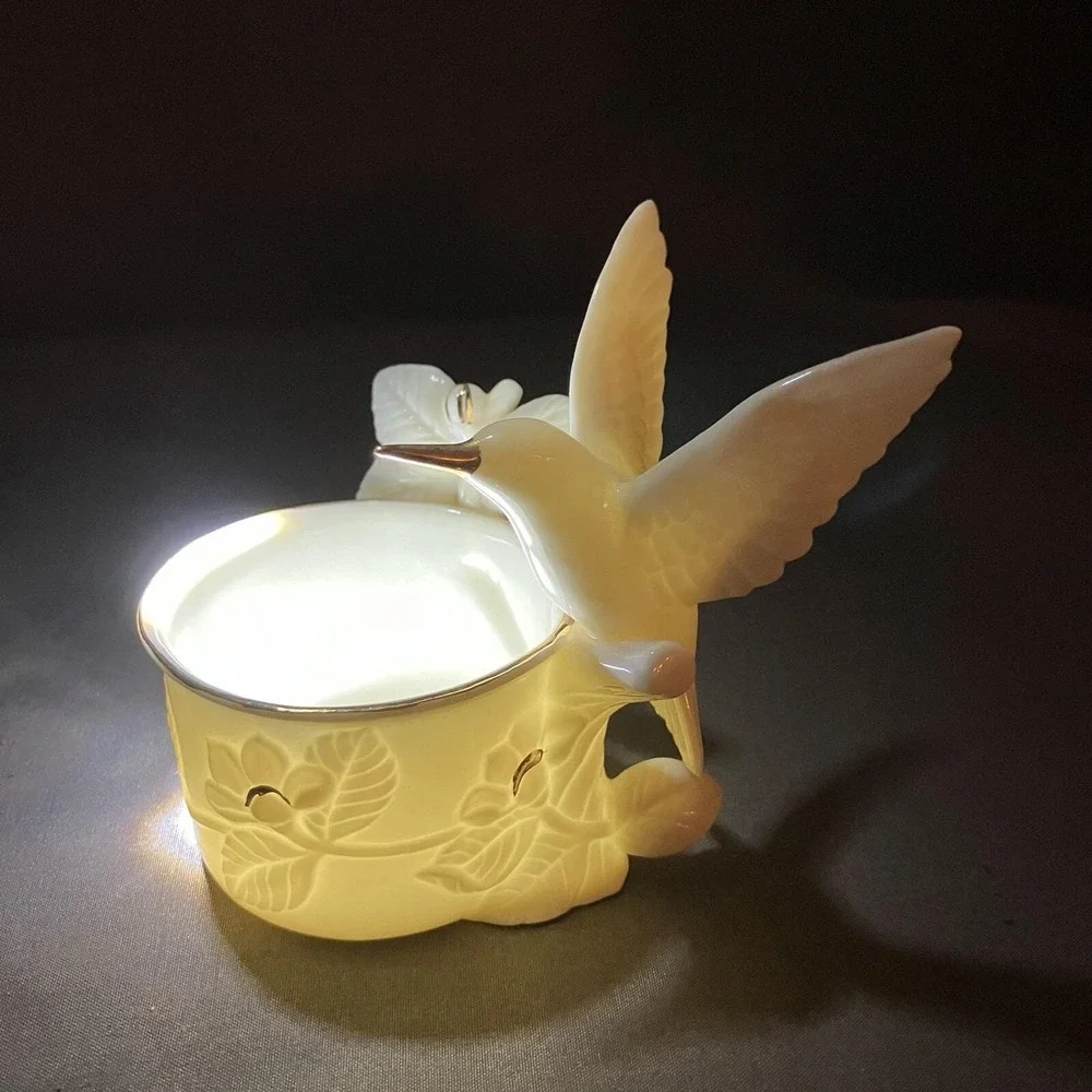 Vintage 1988 George Good Candle Holder / Hummingbird / Porcelain / White &‎ Gold